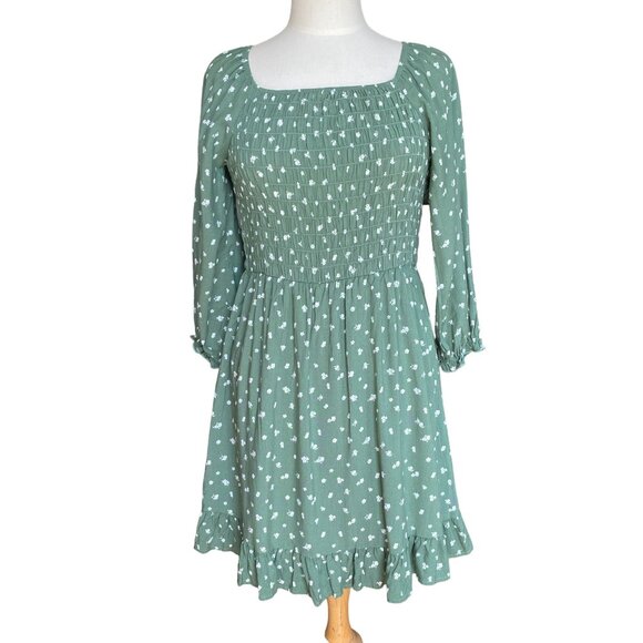 NWT Chenault Smocked Floral Dress Green Puff Sleeve Cottage Prairie Peasant-16 - Picture 7 of 16